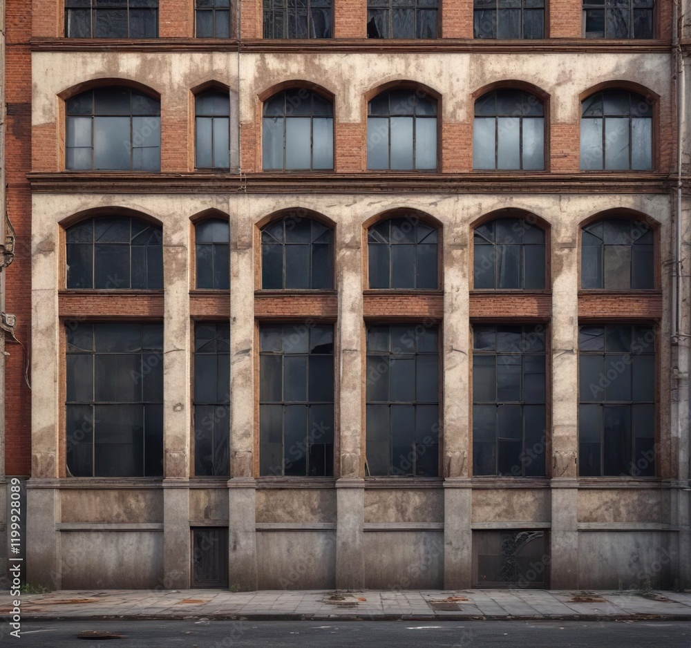 Obraz premium Facade of an abandoned building with iron windows, desolate, architecture, creepy, isolated, haunted