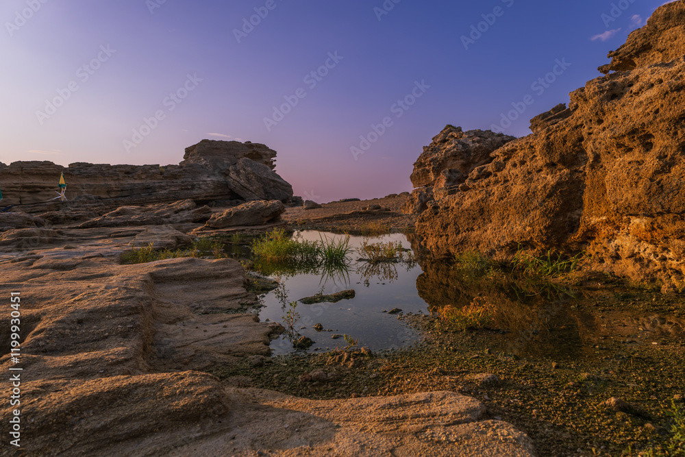Obraz premium Sunrise on the beautiful Nikolas beach on the island of Rhodes in Greece. Seascape