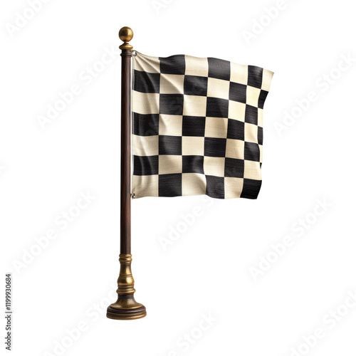 Classic Checkered Flag on a Decorative Pole Isolated on transparent background photo