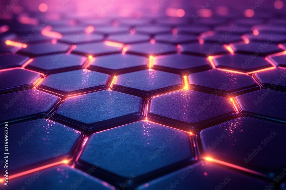 Fototapeta premium Intricate hexagonal pattern glowing with vivid colors in a futuristic setting