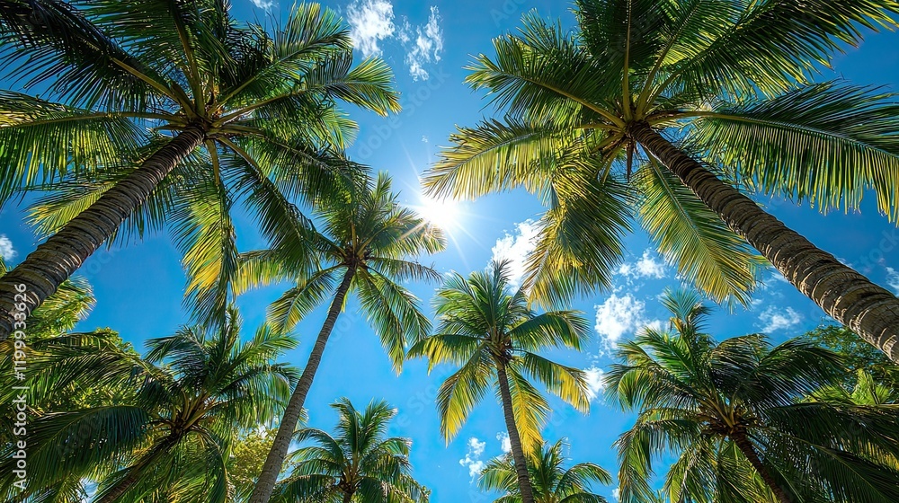 Relaxing under a clear sky with swaying palm trees in a tropical paradise during midday Relaxing under a clear sky with swaying palm trees in a tropical paradise during midday