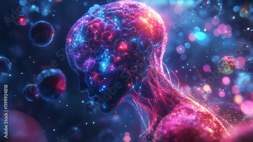 Wallpaper Mural A vivid depiction merging genetic molecules and human anatomy with highlighted colorful lights. Torontodigital.ca