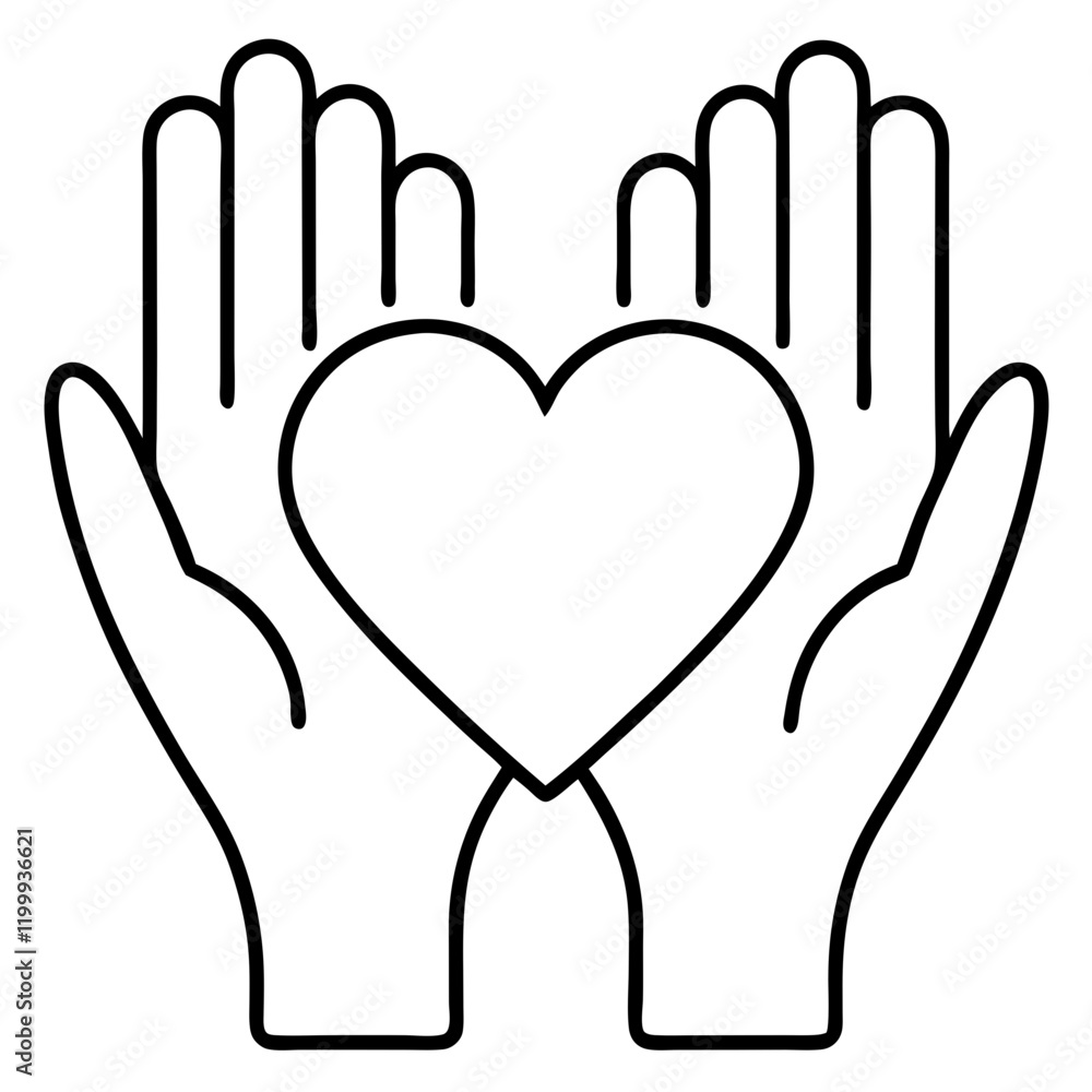 Obraz premium hand holding heart line art vector 