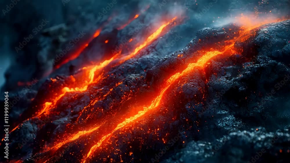 The image showcases flowing lava on a rocky surface, highlighting intense colors and fiery textures, creating a captivating visual experience. The image showcases flowing lava on a rocky surface, highlighting intense colors and fiery textures, creating a captivating visual experience.