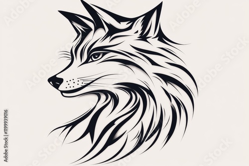 A minimalist silhouette of a wolf howling at a crescent moon, drawn in clean, bold lines on a plain black background photo