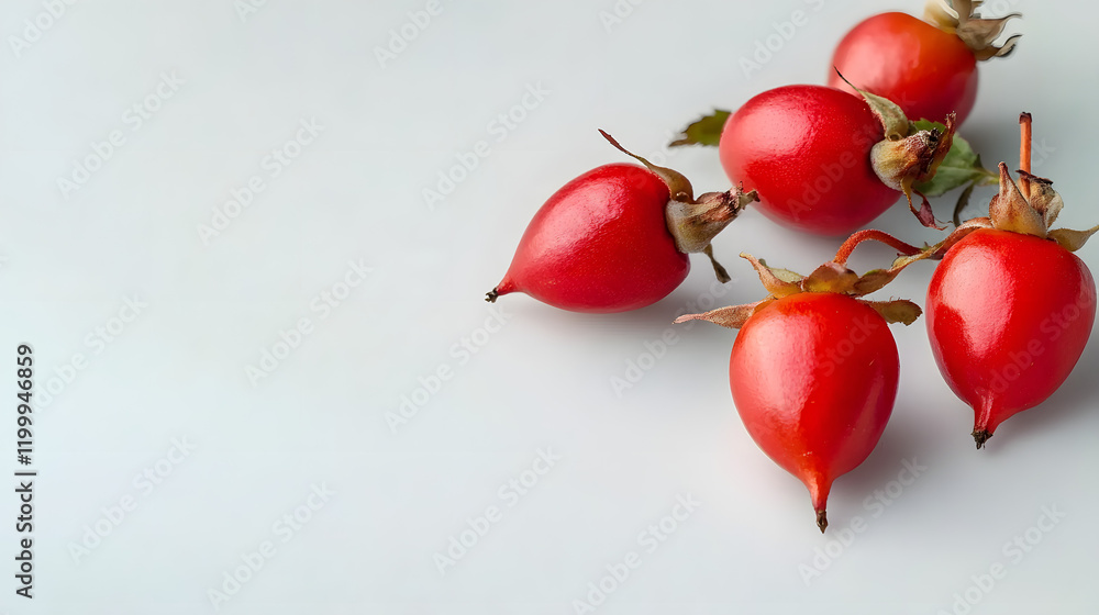High-resolution rosehip with seeds, vibrant and appealing, isolated on a plain background with ample space for advertising text or logos High-resolution rosehip with seeds, vibrant and appealing, isolated on a plain background with ample space for advertising text or logos