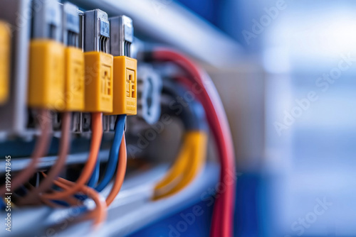 Detailed view of electrical connectors and wiring in a modern control panel photo