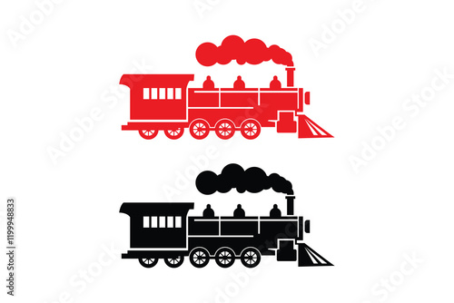 Train silhouettes with white background black and color versions