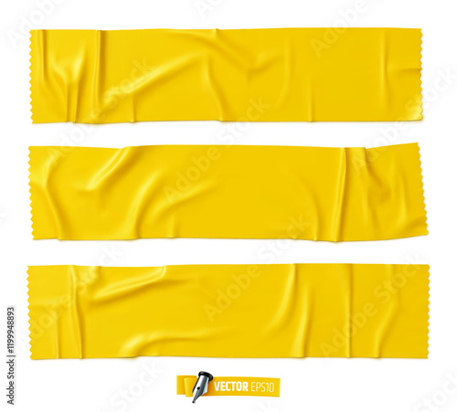 Vector realistic illustration of yellow adhesive tape on a white background.