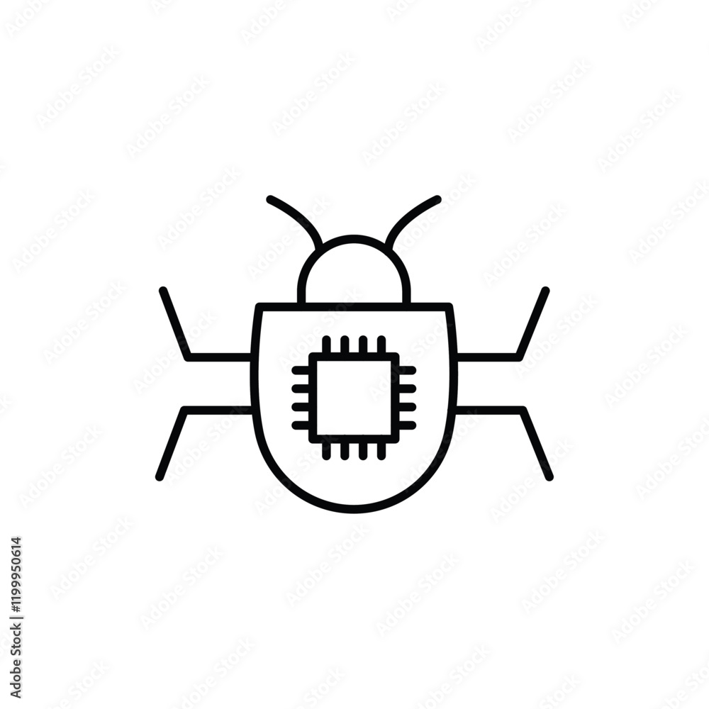 Computer bug icon Flat simple outline Computer bug icon Flat simple outline