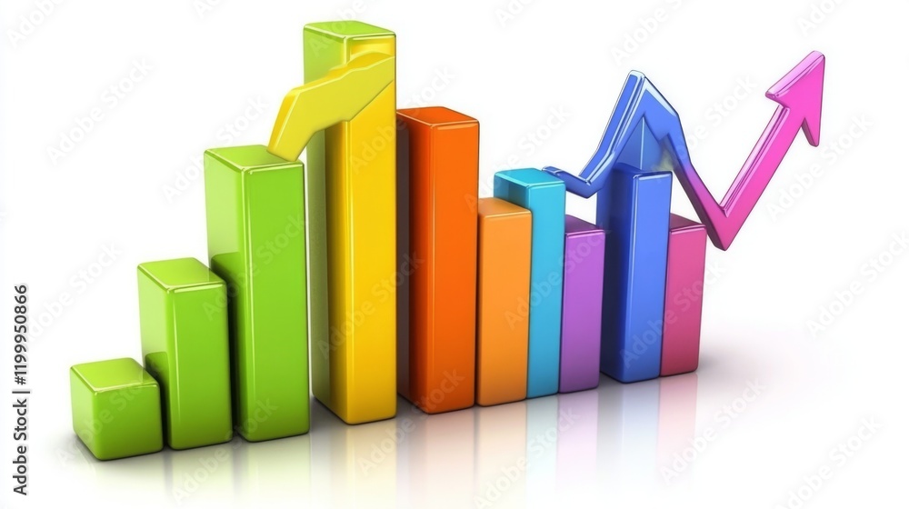 A digital representation of a financial bar graph with rising bars, showing a positive market trend, with abstract technology design in the background A digital representation of a financial bar graph with rising bars, showing a positive market trend, with abstract technology design in the background