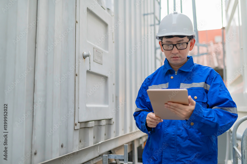 Engineer Overseeing Industrial Cooling System,Factory Technician Performing Machine Maintenance,Monitoring Machinery in Production Facility