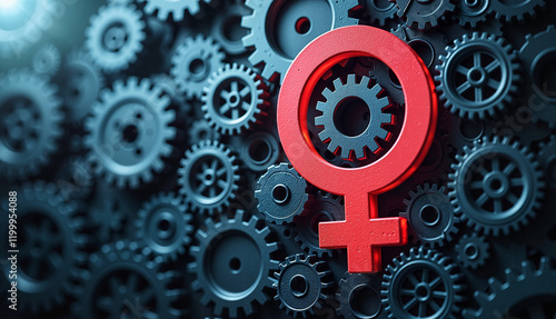 Wallpaper Mural Red female symbol among black gears and cogs Torontodigital.ca