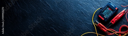 A close-up of a digital multimeter with measuring probes, ideal for electrical work and diagnostics.