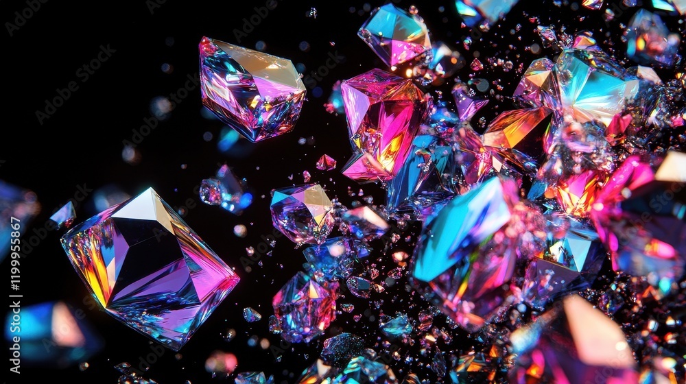 Iridescent Crystals Exploding In Dark Space Iridescent Crystals Exploding In Dark Space