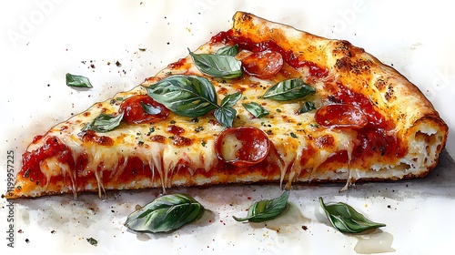 Detailed Slice of Margherita Pizza with Stretchy Melted Cheese photo