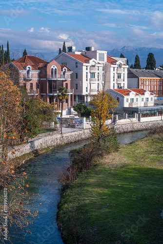 Beautiful cityscape with river in Podgorica, Montenegro
