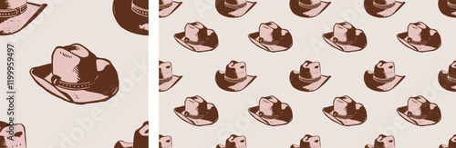 cowboy hat western cute retro seamless pattern vector illustration