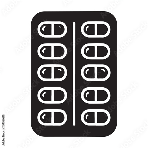 Pill blister pack flat simple vector symbols silhouette on white background
