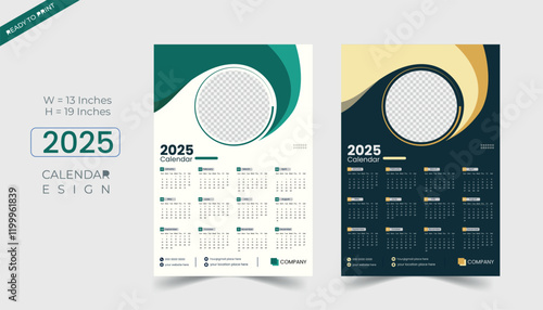 Creative One-Page Wall Calendar Design for 2025. Calendar Template