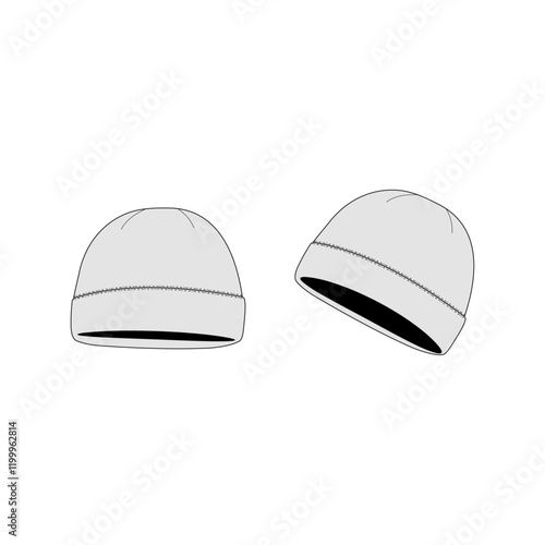 Beanie Mock-Up Template, Front Back and sides