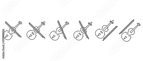 Flat icon of violin with bow. Violin icon set. String musical instrument line art vector icon. Violin vector icon in transparent background. Eps10