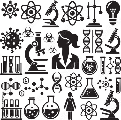 Science related, biology, physics and chemistry icon set

