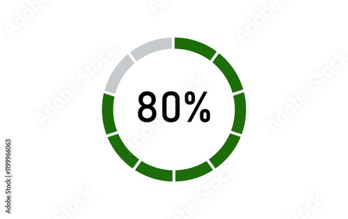 circle loading icon, circle percentage progress bar, 80% circle progress loading bar transparent vector icon