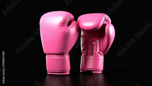 Vibrant Pink Boxing Gloves Against Black Background: Striking Contrast in Fashion or Sport?. photo