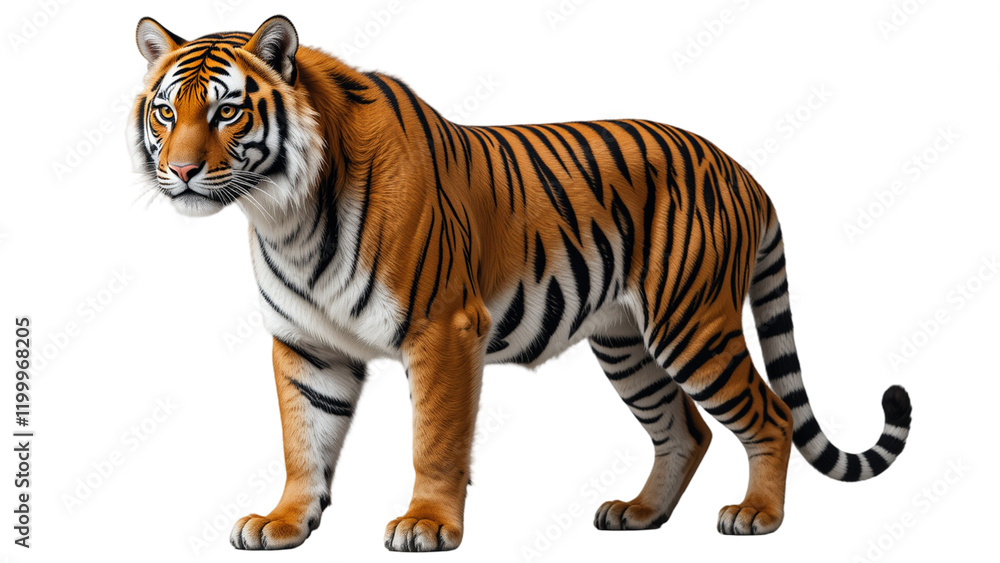 Naklejka premium tiger isolated on a transparent background, Side view, tiger standing full HD image generated by Ai.