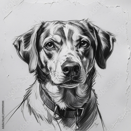 Detailed sketch of a dog's portrait. Expressive and stylish, perfect for pet, animal, and art themed content. Monochrome and touching photo