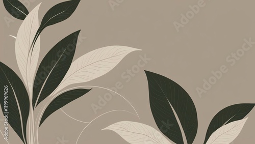 Modern eco elements with abstract leaf patterns, organic flowing shapes, and an earth-tone palette, framed as a banner or wallpaper background for a clean, sustainable design.

