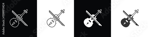 Play moden violin with bow icon. String musical instrument vector icon for music. Violin icon vector illustration in black, white and transparent background. Eps10