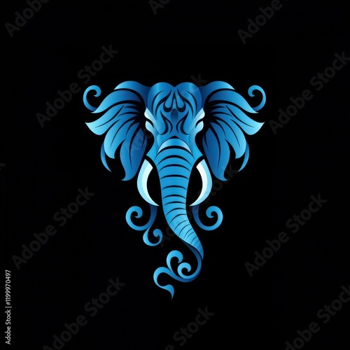 Blue ornate elephant head graphic design. photo