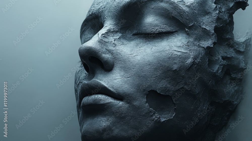 A woman's face is carved out of stone A woman's face is carved out of stone