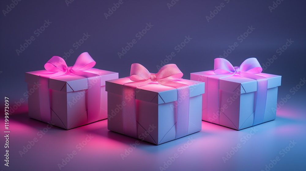 Obraz premium Gift boxes with bow Leather texture Neon Glow Comp_016