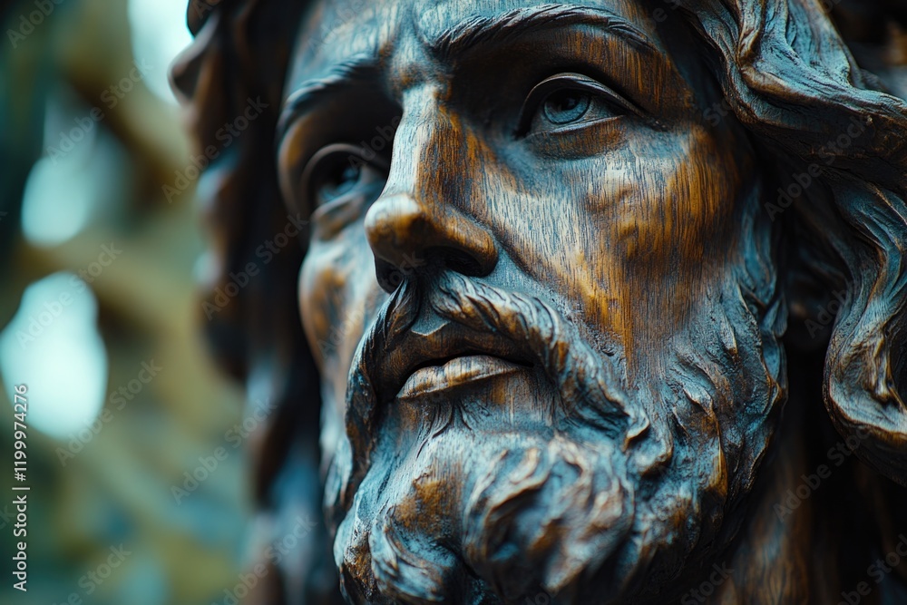 A close-up view of a Jesus statue with intricate details A close-up view of a Jesus statue with intricate details