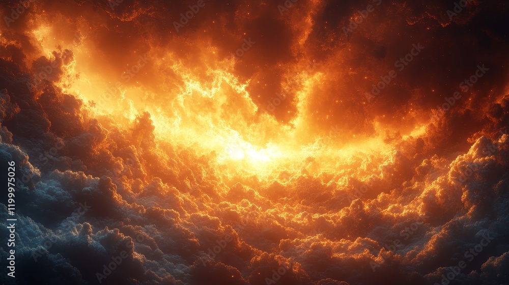 A bright orange cloud in the sky with a sun in the middle A bright orange cloud in the sky with a sun in the middle