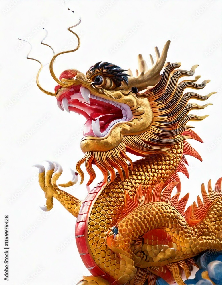 Fototapeta premium lunar new year, the symbol of happiness is dragon fighting on a white background
