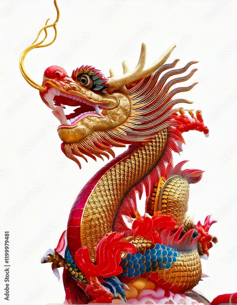 Fototapeta premium lunar new year, the symbol of happiness is dragon fighting on a white background