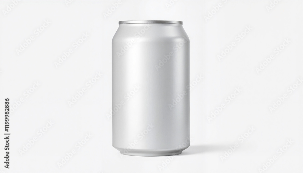 Shiny silver can mockup on plain white background, product showcase Shiny silver can mockup on plain white background, product showcase
