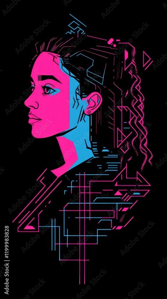 Cyberpunk Style Portrait of a Woman with Geometric Designs Cyberpunk Style Portrait of a Woman with Geometric Designs