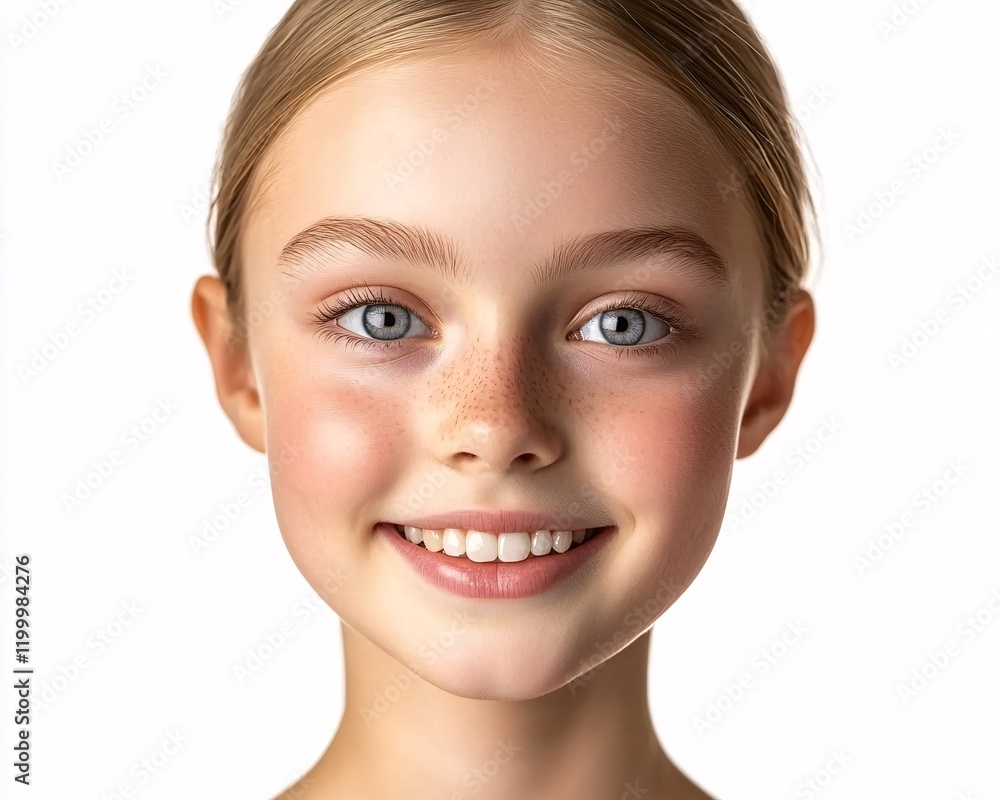 Adorable Freckled Girl Smiling Portrait Studio Shot Adorable Freckled Girl Smiling Portrait Studio Shot