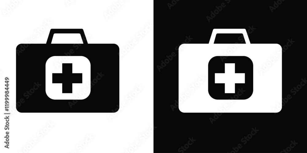 First aid box silhouette icon, medical treatment box, briefcase silhouette Illustration. First aid box, kit icon symbol. Vector illustration. First aid box silhouette icon, medical treatment box, briefcase silhouette Illustration. First aid box, kit icon symbol. Vector illustration.