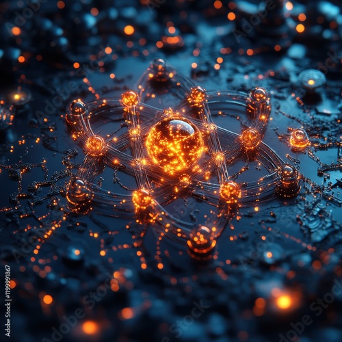 Atom Structure: A Glowing, Intricate Design of the Atomic Model. A Stunning Visual Representation of Scientific Concepts.