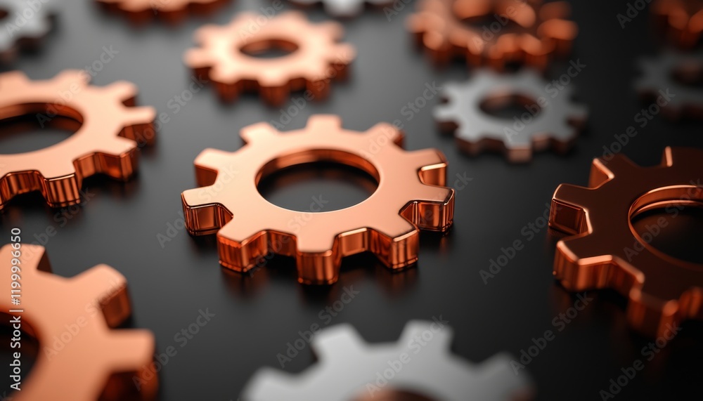 A close-up view of metallic gears reflecting light, showcasing intricate details and textures in a modern industrial setting. A close-up view of metallic gears reflecting light, showcasing intricate details and textures in a modern industrial setting.