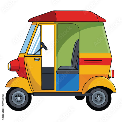 Colorful Illustration of a Traditional Indian Auto-rickshaw