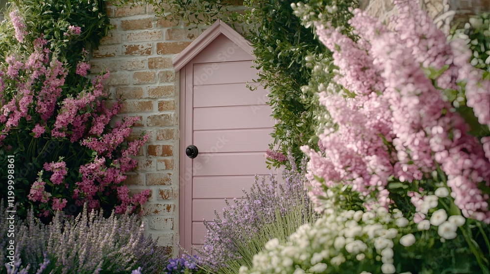 Fototapeta premium Serene garden door in nature's embrace