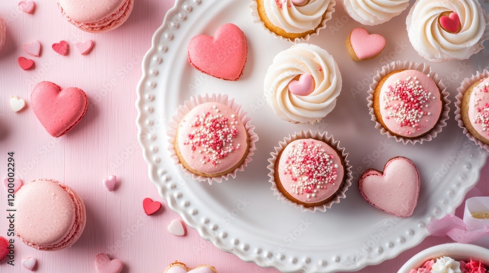 Sweet treats displayed on a pink table for a festive celebration Sweet treats displayed on a pink table for a festive celebration