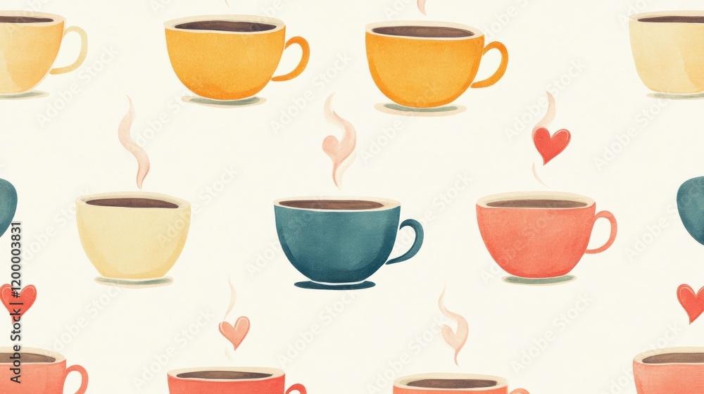 Colorful coffee cups with steam against a light background Colorful coffee cups with steam against a light background